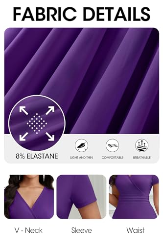 Image of CLOCOR Maxi Dress for Women Long Summer Short Sleeve Evening Formal V Neck A Line Dresses Wedding Guest Empire Waist Elegant