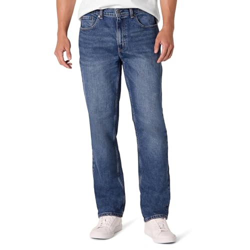 Amazon Essentials Jeans Taglio Dritto Leggermente Elasticizzati Uomo, Grigio Pietra delavé Medio,...