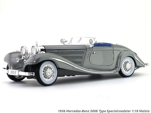 Image of 1936 Mercedes-Benz 500 K 1:24 Diecast Scale Model Alloy Metal Pull Back Toy car for Kids with Openable Doors & Light, Music Toy Vehicle for Kids - Colors as Per Stock(Design-5)