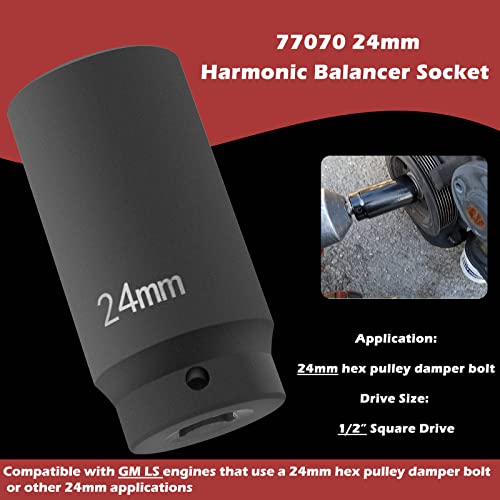 77070 24Mm Crank Bolt Socket Harmonic Balancer Socket Tool For Gm Ls Engine 24 Mm Hex Pulley Damper Bolt Removal Heavy Duty Impact Socket, 3 Times Momentum Power Of Standard Impact Sockets #TOP1