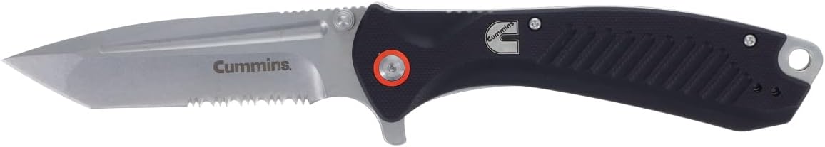 Cummins Serrated Edge Folding Pocket Knife 4-Inch Tanto Blade CMN4724 with Liner Lock Lightweight Utility Knife - Black