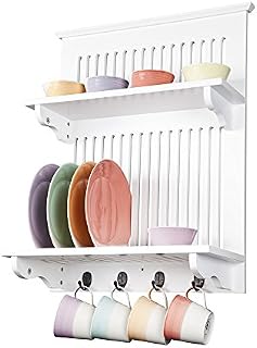 Elegant Brands Aston Kitchen Plate Rack Wall Mounted White Wooden Contemporary Design