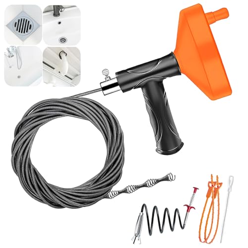 33 Feet Drain Snake Auger, Plumbing Snake Drain Hair Clog Removal Tool, Sink Unclogger Drain, Heavy Duty Toilet Snake Auger, Cleaner Tool for Bathroom Kitchen Tub Shower Drain Clog Remover with Gloves