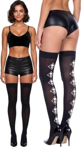 Image of ToBeInStyle Women's Skull Crossbones Skeleton Pirate Symbol Hosiery Tights & Thigh High Stockings
