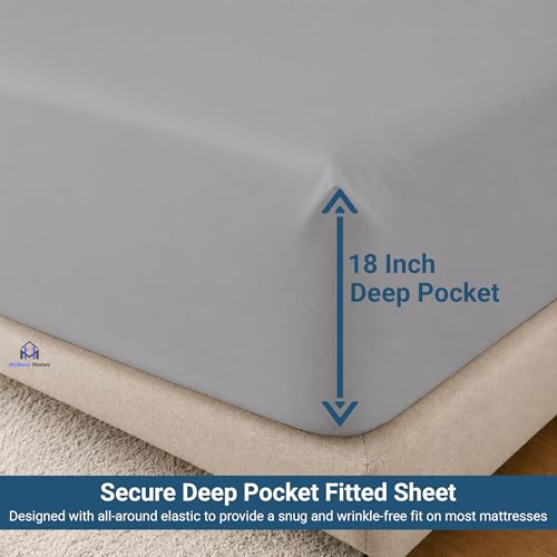 Mattress-Homes Cal King Size Bed Sheets 6 Piece Hotel Luxury Collection, 100% Egyptian Cotton,18 Inch Deep Pocket Fitted Sheet, Soft & Cool, Breathable California King Sheets Bedding Light Grey Solid by Mattress-Homes - Used condition - Image 7
