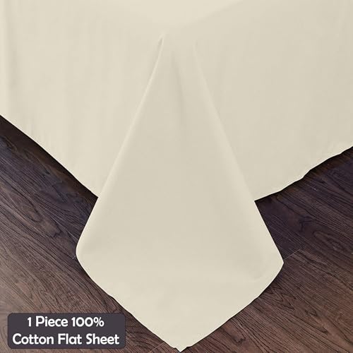 Image of Ivory Full Flat Sheet Only, Soft 100% Cotton Top Sheets | Sateen Weave 1 Piece Cool & Breathable Luxury Hotel Quality Bed Sheets, Extra Soft and Comfy - Wrinkle Free Bedsheet