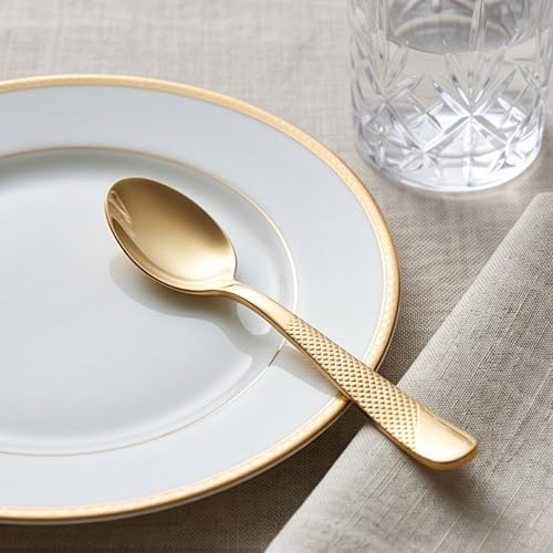 Image of Aurum Gold French Style Silverware | 5-Piece Hammered Dessert Spoon Set | Premium 18 /10 Stainless Steel Flatware | Elegant Cutlery for Home, Restaurants & Gifting