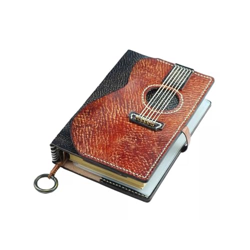Journal en cuir fait main avec reliure vintage et motifs de guitare, piano ou violon