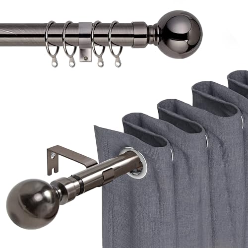 BedLooms Curtain Poles for Eyelet Curtains 160x300cm Extendable Black Nickel Curtain Pole - Includes Curtain Rod, Plain Metal Ball Finials, Hooks, Rings and Fittings
