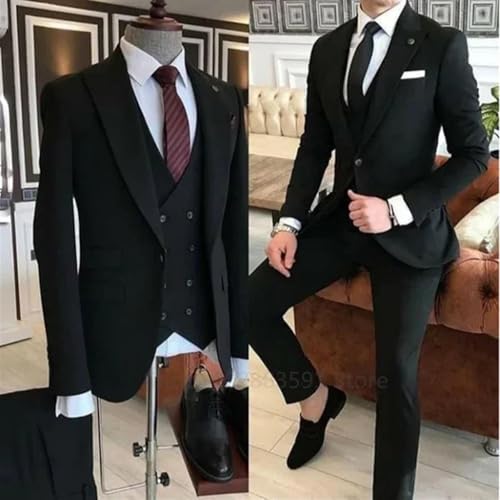 Mens 3 Piece Suit, Slim Fit Blazer Double Breasted Vest Wedding Dinner Tuxedo Dress Business Casual Jacket Waistcoat and Trousers,L,J3