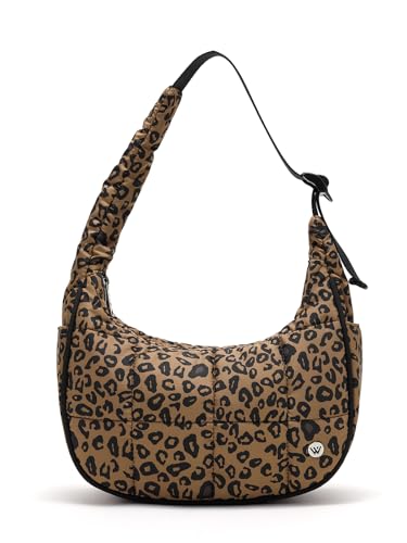 Image of WESTBRONCO Small Puffer Crescent Shoulder Bag for Women, Nylon Quilted Shoulder Purses, Puffy Handbags with Adjustable Strap