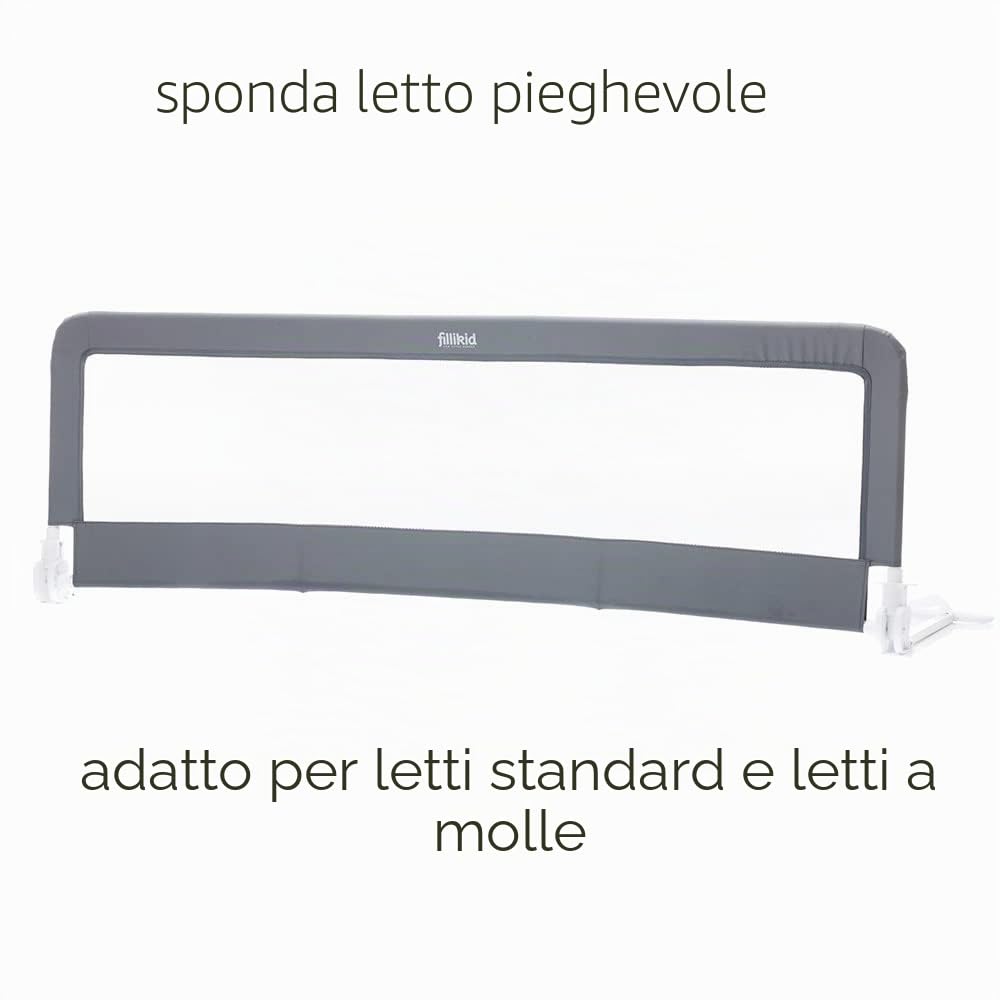 Fillikid sponda letto bambini e neonati più alta 150 x 50 cm - barriera lettino bambino pieghevole per letti standard e boxspring - grigio bianco