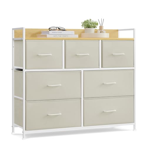 SONGMICS Kommode, Schrank, 7 Stoffschubladen mit Griffen,...
