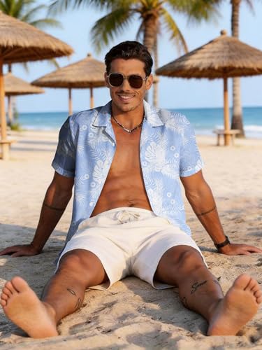 Image of Yoimira Hawaiian Shirts for Men, Print Mens Casual Short Sleeve Button Down Shirts Floral Aloha Beach Shirt