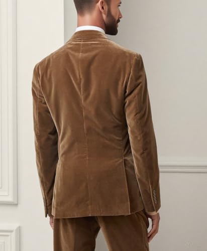 VENNYNG Men's Velvet Suit Double Breasted Lapel 2 Piece Tuxedo Prom Suit for Man Christmas Prom Dinner3