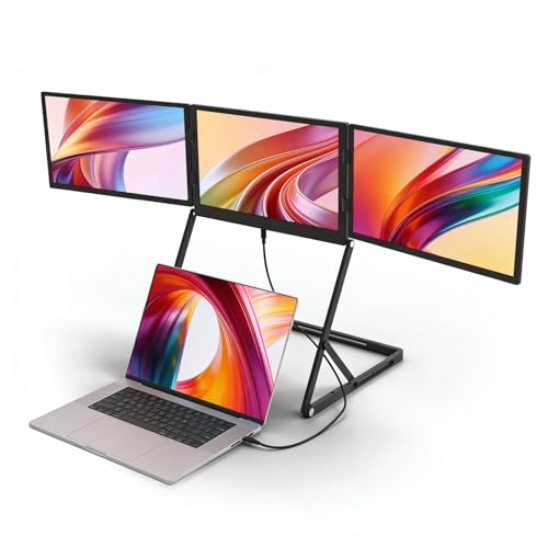 VSDISPLAY 14 Inch Triple Monitor Extender, 1920x1200 IPS Portable Laptop Triple Screen, Foldable 3 Screens Display with USB-C & H/D,for Multi-Screen Workstation