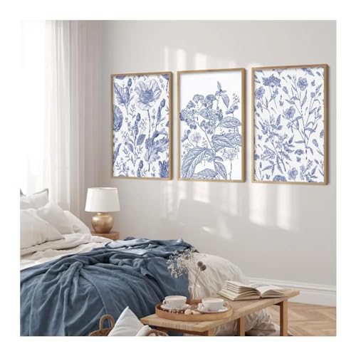 Impressions d'art bleu classique triptyque haut de gamme style céladon