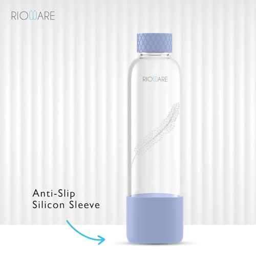 Image of Rioware Purifa Pro Borosilicate Glass Water Bottle With Silicon Sleeve (750Ml) | Airtight Lid | Leak Proof | Silicon Cap | Fridge Water Bottles For Home, Office & Gym -Pack Of 01(Blue)
