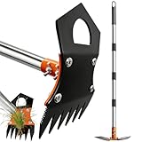 ADLUH Weed Puller Tool with Adjustable Long Handle - 60" Manual Weeder Remover Tool, 2-in-1 Weed Rake and Garden Hoe for Gardening, Heavy Duty Uprooting Weeding Pull for Yard, Lawn, Driveway and Patio