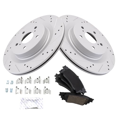 Image of TRQ Performance Rear Brake Pad and Rotor Set Ceramic G Coated Slotted Drilled Compatible with 2022 Lexus NX250 NX350 NX350h