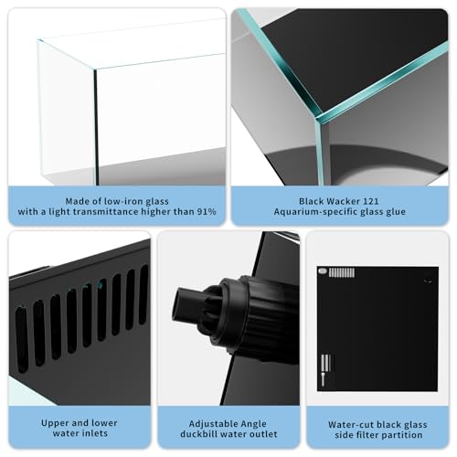 Image of Allcolor Ultra Clear Rimless Aquarium Tank gallons Low Iron Glass Side Filtration + Anti-Jumping net (40Gal)