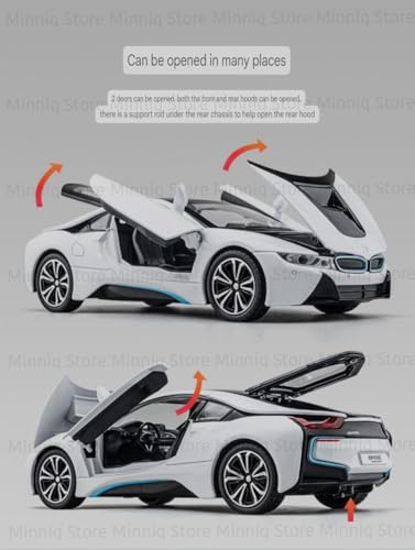 Image of BMW i8 1:24 Model Toy Car with Box, Zinc Alloy Pull Back Toy car with Sound and Light for Kids Boy Girl Gift [Colors as Per Stock]