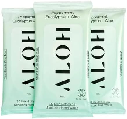 ALŌH Peppermint Eucalyptus + Aloe Hand Sanitizer Wipes, Travel Size