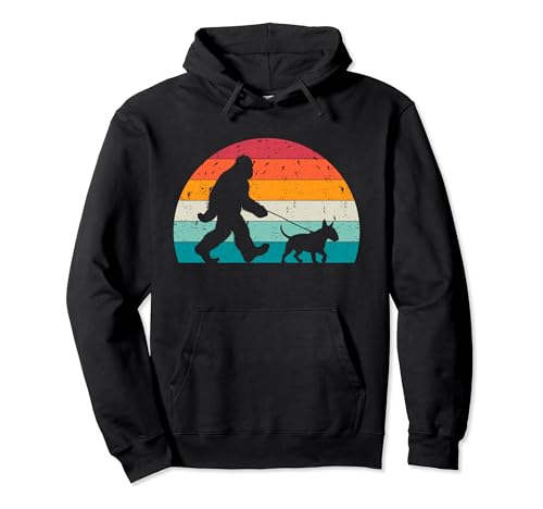 Bigfoot che cammina con un cane Divertente Bull Terrier Lovers Dog Dad Felpa con Cappuccio