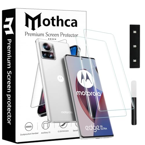 Image of Mothca Curved UV Tempered Glass Screen Protector for Moto Edge 30 Ultra | Transparent | Pack of 2 | Borderless Full Screen Coverage with UV Installation Kit