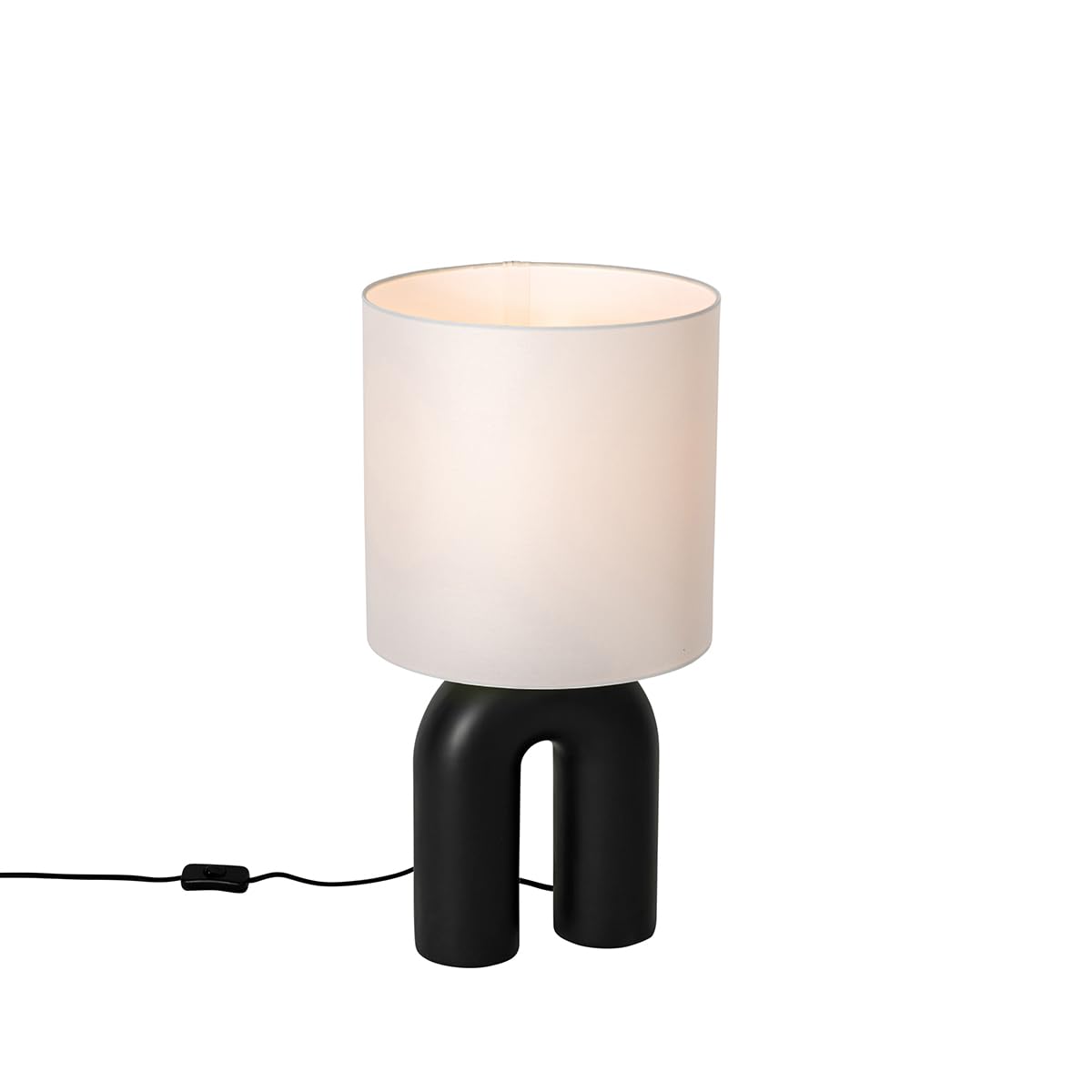 Qazqa Diseño Lámpara de mesa negra con pantalla de lino blanco - Lotti Plástico/Textil Orgánica Adecuado para LED Max. 1 x 40 Watt