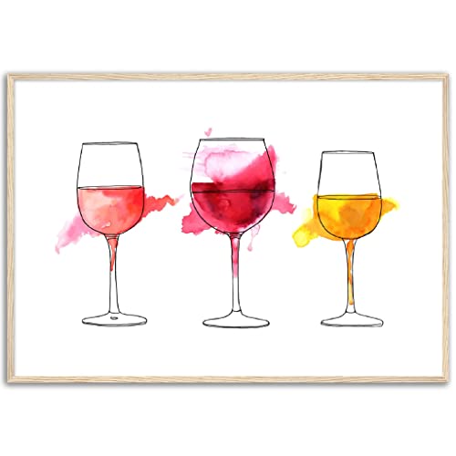 Verre à vin aquarelle déco murale 70x100cm pour habiller un grand mur vide de cuisine