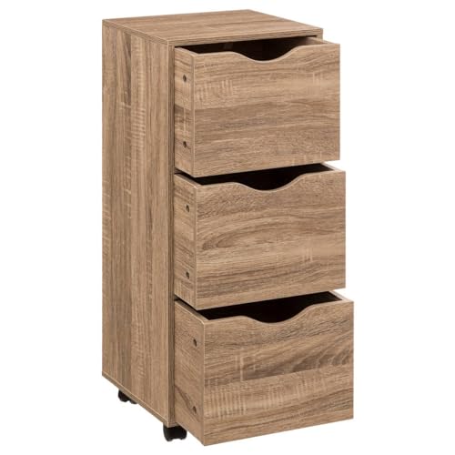 Caisson de rangement 3 tiroirs effet chêne naturel avec roulettes - 7