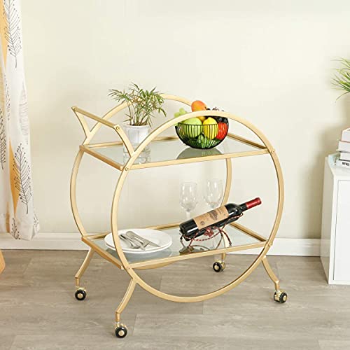 Maikailun Bar Cart With 2 Mirrored Shelves, Modern Metal Bar Serving Cart With Locking Caster Wheels And Handle, Gold Round Bar Carts For The Home,Kitchen,Club,Living Room(28.34''W14.96''D31''H) #TOP5