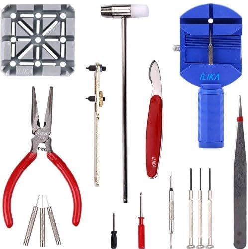 ILIKA Watch Tool Kit - Link Pin Remover and Back Case Removal Tools for Strap Remover, Battery Replacement, Band Sizing, Repair (16pc Kit)