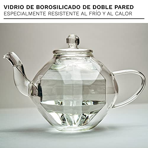 Creano Tetera de Vidrio de Doble Pared "Diseño de Diamante" con Tamiz en Espiral y Tapa de Vidrio, sin Goteo | 800ml - Imagen 6