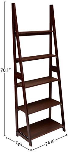 AmazonBasics Modern 5-Tier Ladder Bookshelf Organizer with Solid Rubber Wood Frame, Espresso