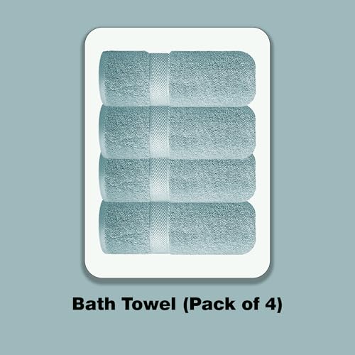 Image of Sulfar 100% Combed Cotton, Quick Drying Highly Absorbent Thick Bathroom Towels, Luxury Bath Towel Set (Pack of 4, 70 X 140 cm) - 600 GSM (Nile Blue)