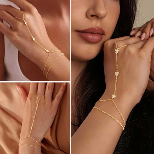 Ursteel 14K Gold Plated Hand Chain for Women, Ring Bracelet Hand Chain - image 4