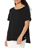 Corte cómodo y fluido Amazon Essentials Camiseta Studio Ligera, Holgada y con Cuello Redondo (Disponible en Tallas Grandes) Mujer, Negro, M