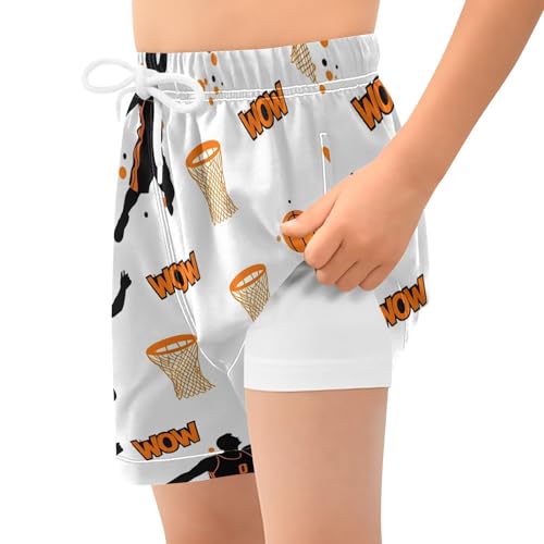Bolaz Toddler Boys Swimwear Swim Trunks with Compression Liner 4T Basketball Shooting2