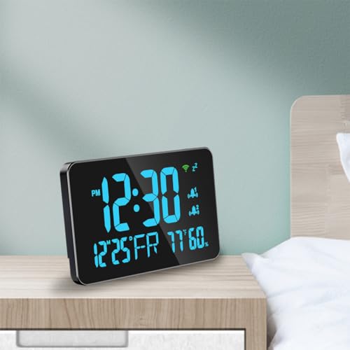 Walfront Tuya WiFi Digital Alarm Clock Calendar with LED Display Intelligent Thermometer Hygrometer for Bedroom Bedside Desktop Blue - Image 4