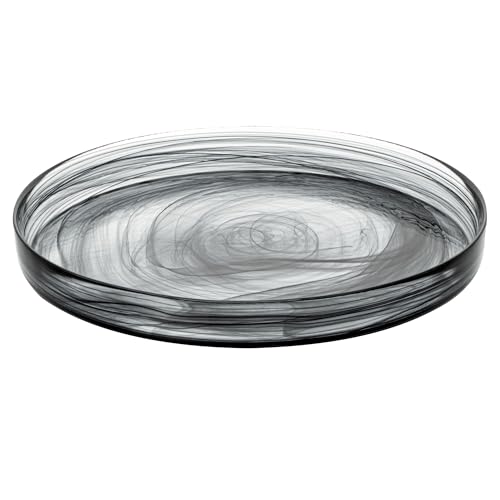 Restaurantware Vetri 11 x 11 x 1.2 Inch Glass Serving Dishes 6 Durable Unique Serving Dishes - Swirl Pattern Dishwashable Black Glass Alabaster Dinnerware For Hot Or Cold Foods