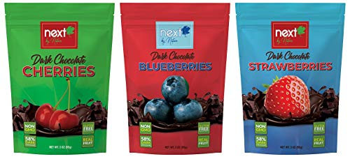 Next by Nature Dark Chocolate Fruit Variety Pack (3 oz Cherry, Strawberry, Blueberry) (Pack of 3)
