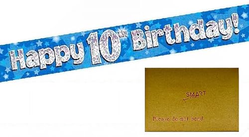 9ft Banner Happy 10th Birthday Blue Holographic Foil Pennant Age 10