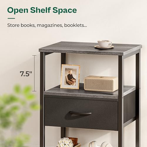 Huuger Nightstand Set of 2, Night Stand with Fabric Drawer, Mesh Shelf, Side Table with Storage, Fabric Drawer Dresser, Open Shelf, Metal Frame, Bedroom, Charcoal Gray
