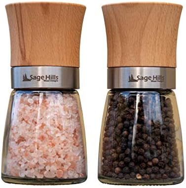 Wood Salt and Pepper Grinder Set - Beech Wood with Adjustable Coarseness