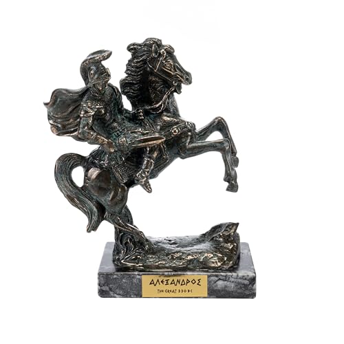 BEAUTIFUL GREEK STATUES Alexandre le Grand de Macédoine sur son cheval Bucéphalus Statue en bronze avec base en marbre 18 cm