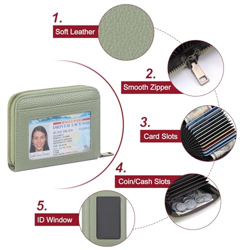 Image of SENDEFN Leather Wallet Women RFID Blocking Small Compact Wallets Credit Card Holder with ID Window