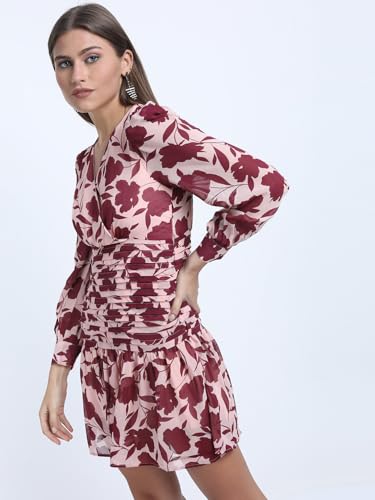 Image of Tokyo Talkies Women's Long Sleeves V-Neck Printed Dresses | Stylish Dresses | Casual Dresses