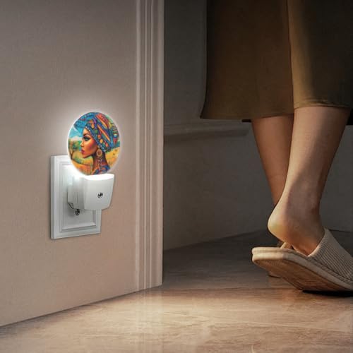 Image of LED Night Lights Lamp with Dusk to Dawn Sensor, African Woman with Strong Ethnic Style Night Light Plug Into Wall for Kids Room, Bedroom, Bathroom, Kitchen, Hallway